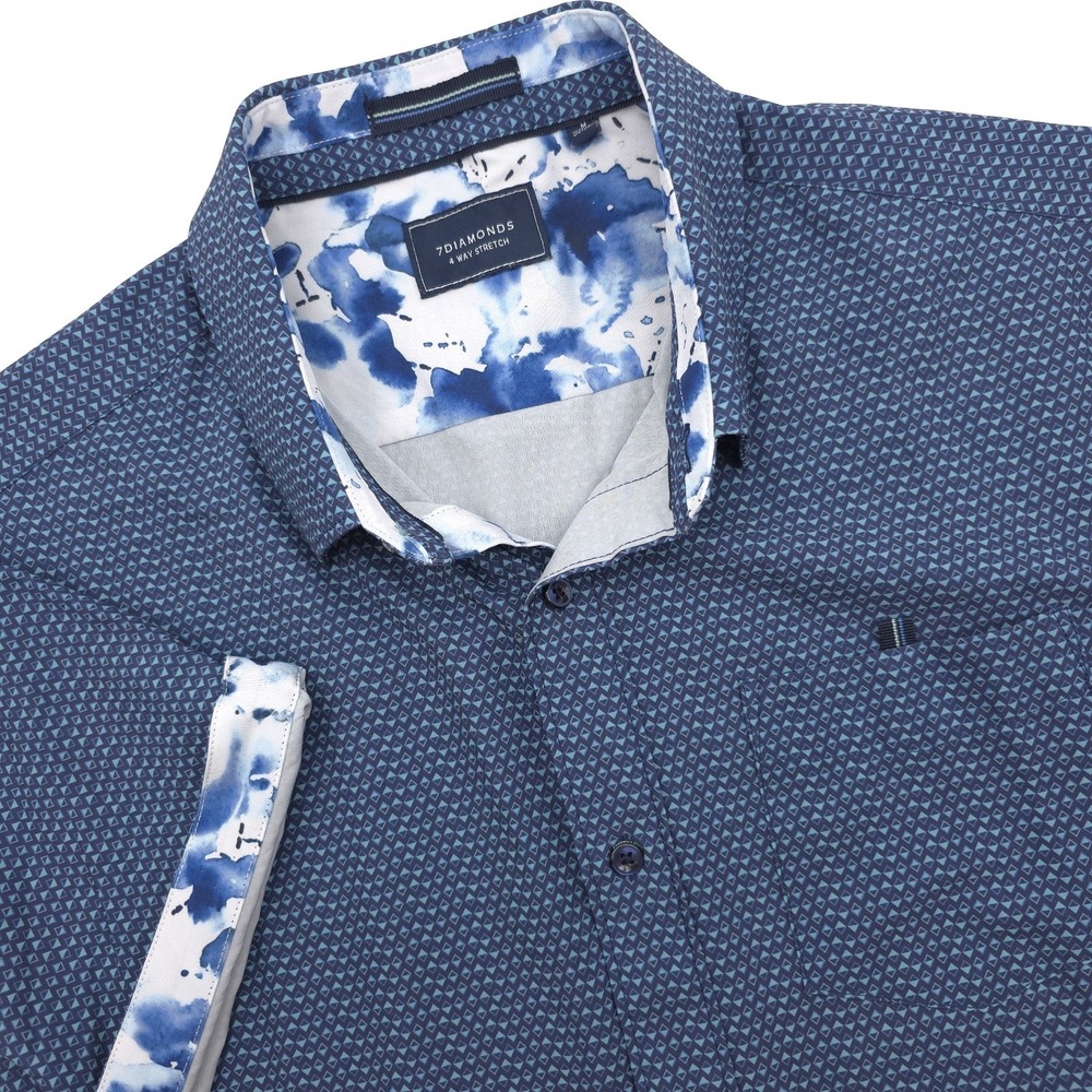 7 Diamonds Higher Love 4 Way Stretch Woven Shirt Men's M Blue Geometric Pattern - Picture 1 of 10